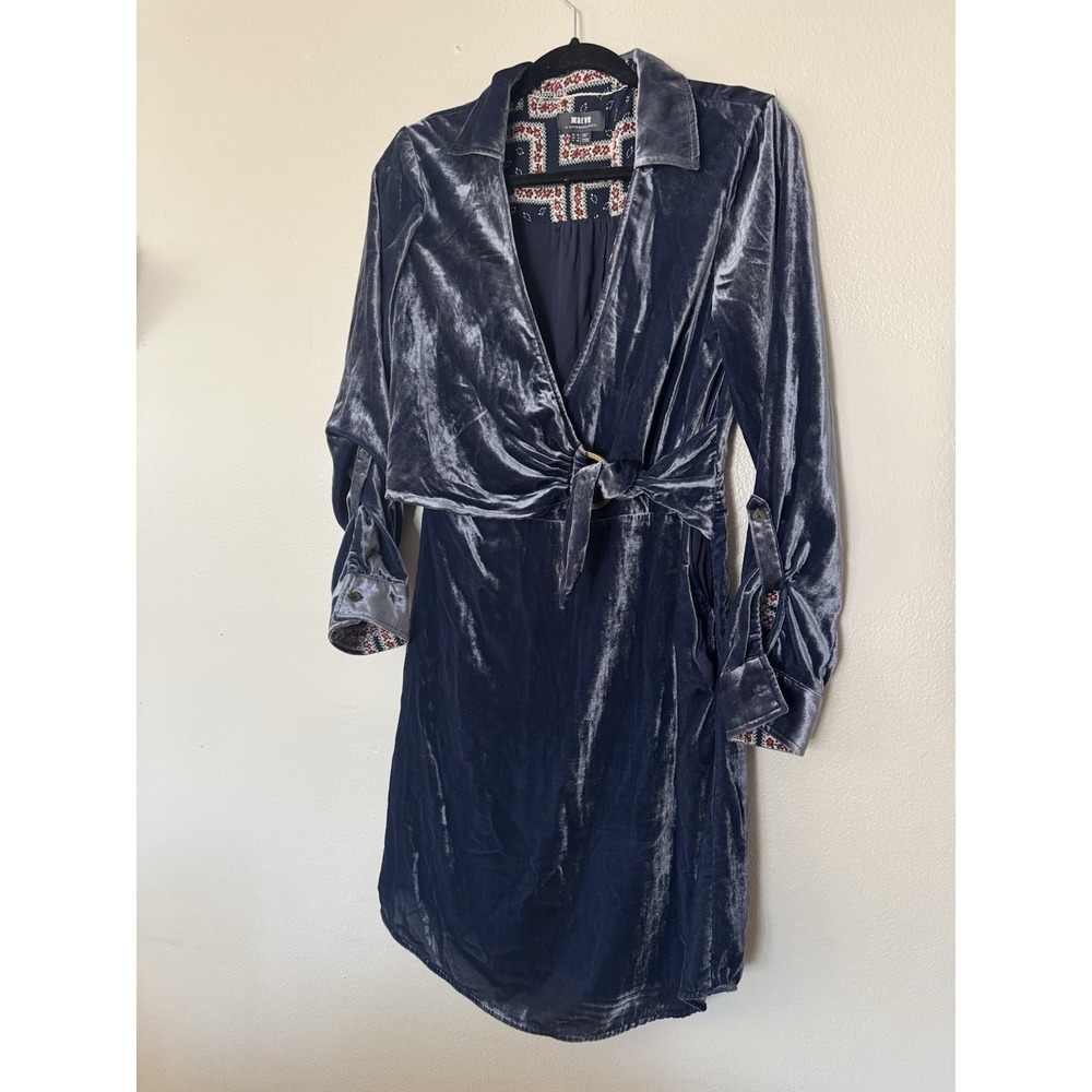Anthropologie Velvet Wrap Mini Dress in Deep Blue